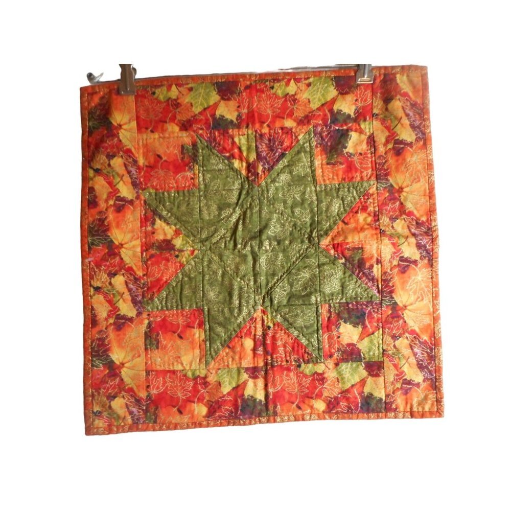 Hand quilted Fall decor wall hanging table Green orange Amish quilt Pattern